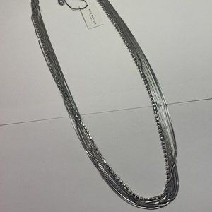 Ann Taylor Factory NWT Rhinestone Silver Tone Multi Chain Necklace $34.99